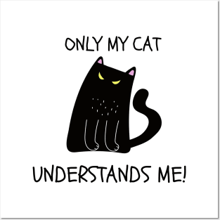 ONLY MY CAT UNDERSTANDS ME! Cute Black Cat Posters and Art